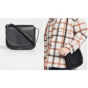 Mansur Gavriel Womens Classic Flap Calf Leather Crossbody Bag Black